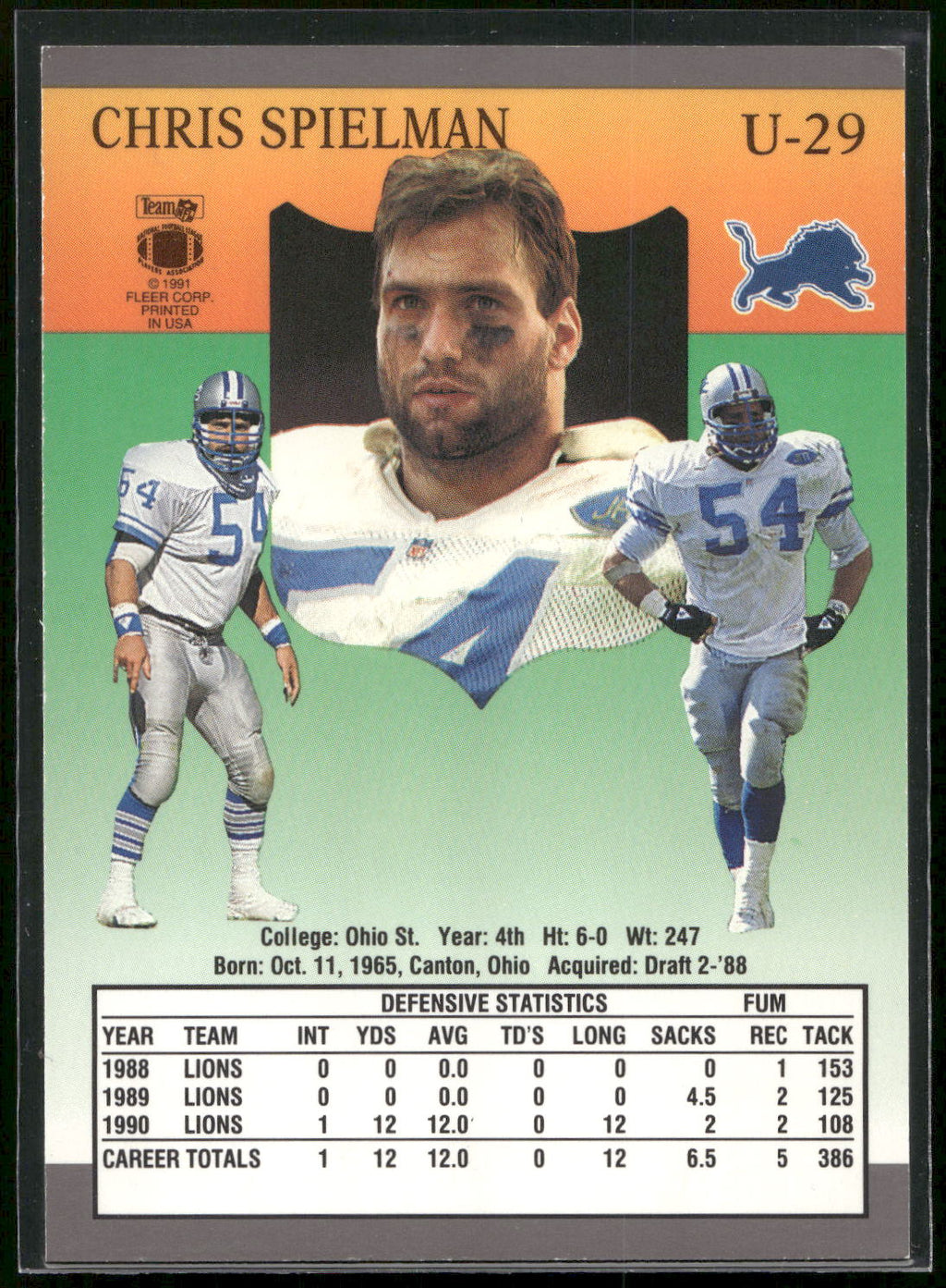 1991 Ultra Update #U-29 Chris Spielman