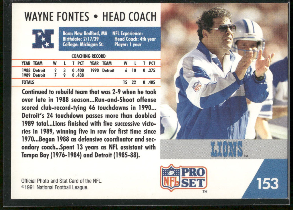 1991 Pro Set #153 Wayne Fontes