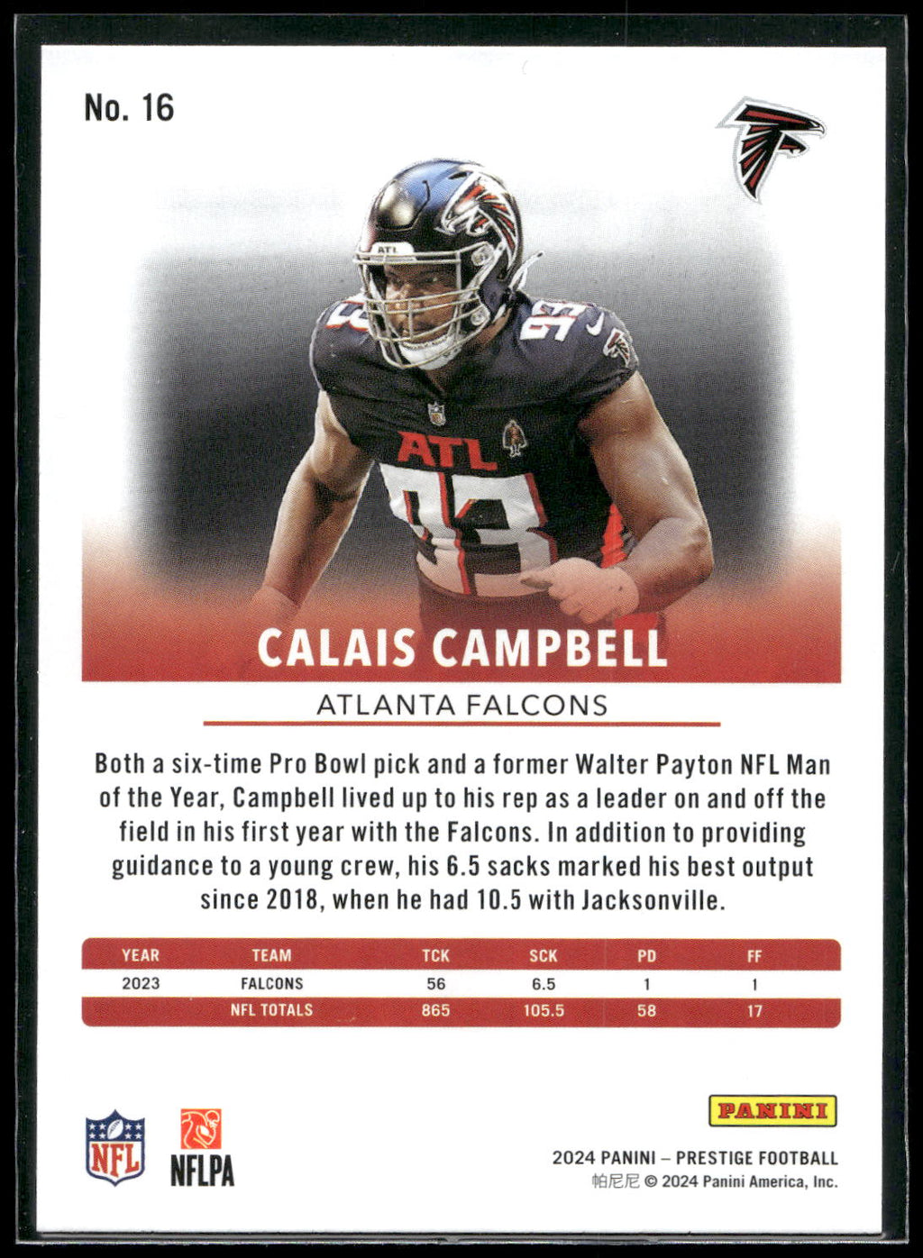 2024 Panini Prestige #16 Calais Campbell