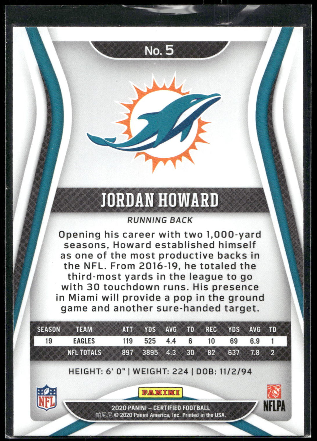 2020 Panini Certified #5 Jordan Howard