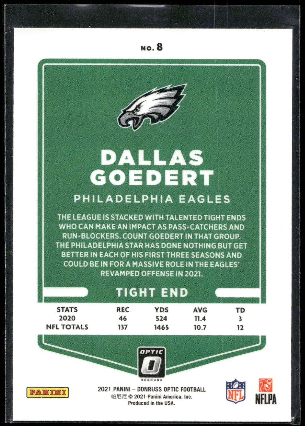 2021 Donruss Optic #8 Dallas Goedert
