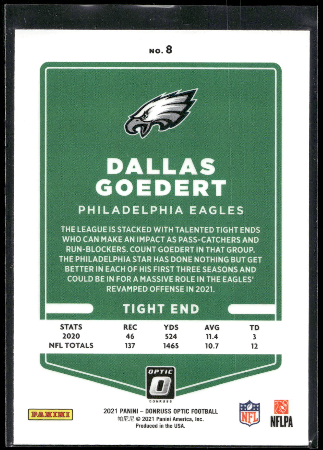 2021 Donruss Optic #8 Dallas Goedert