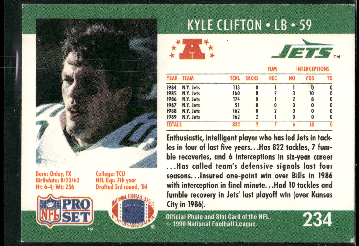 1990 Pro Set #234 Kyle Clifton