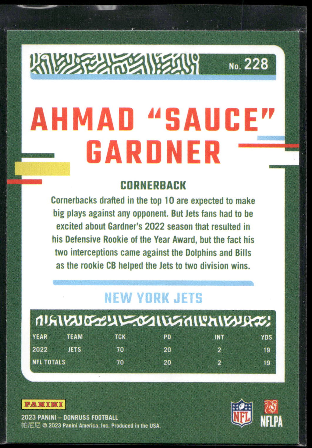 2023 Donruss #228 Ahmad "Sauce" Gardner