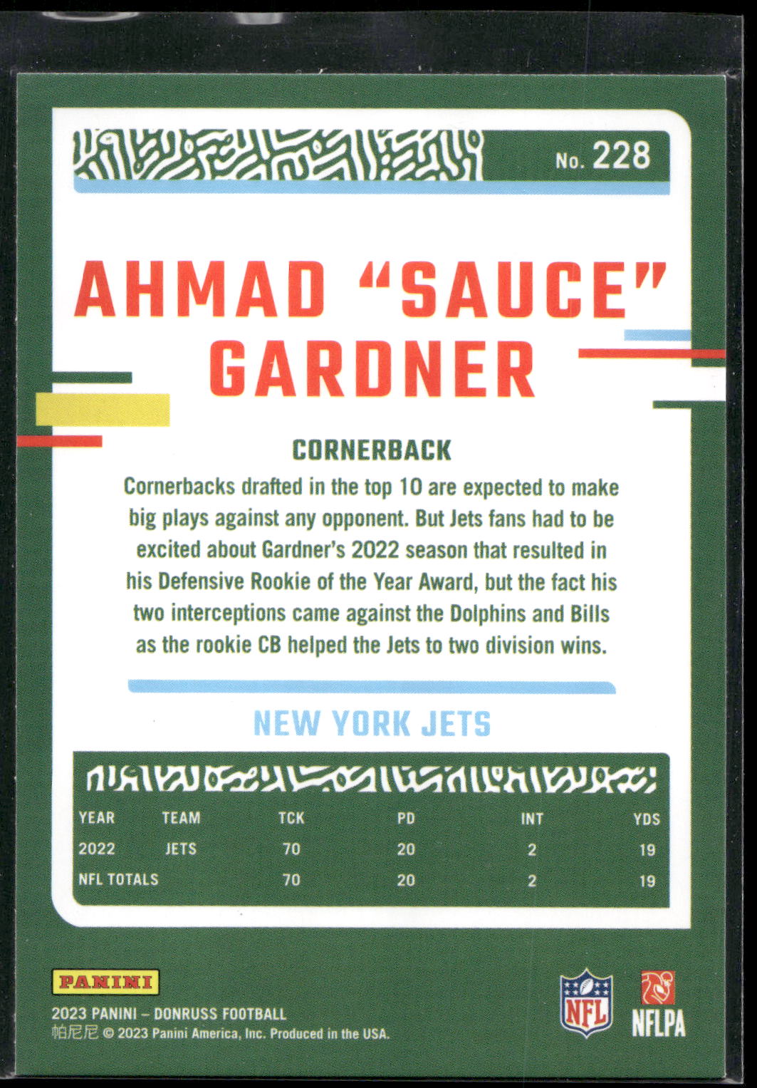 2023 Donruss #228 Ahmad "Sauce" Gardner