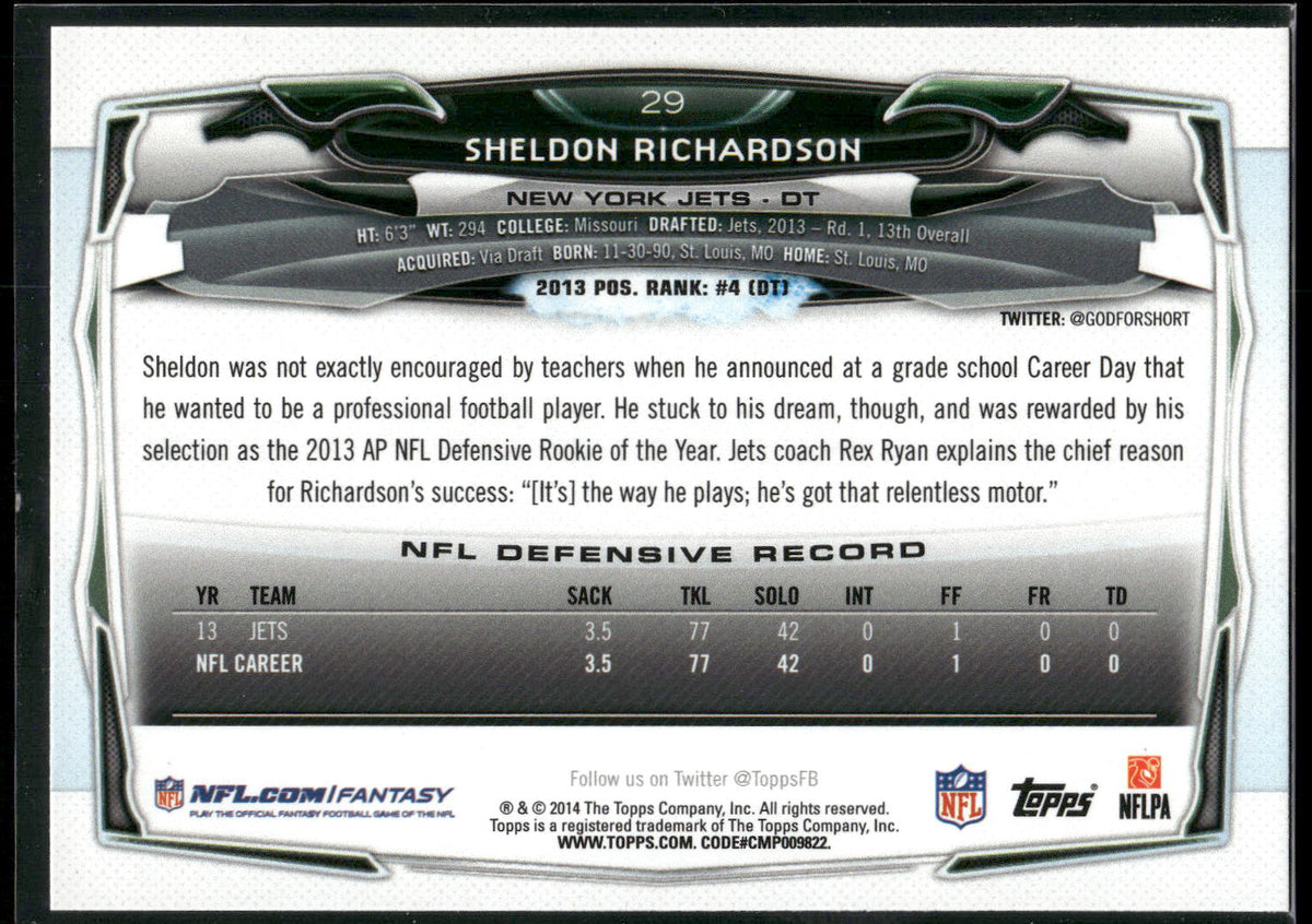 2014 Topps #29 Sheldon Richardson
