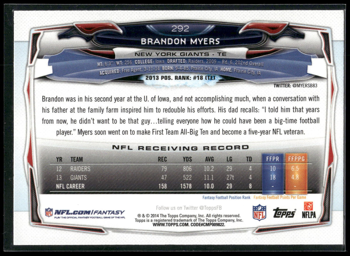 2014 Topps #292 Brandon Myers