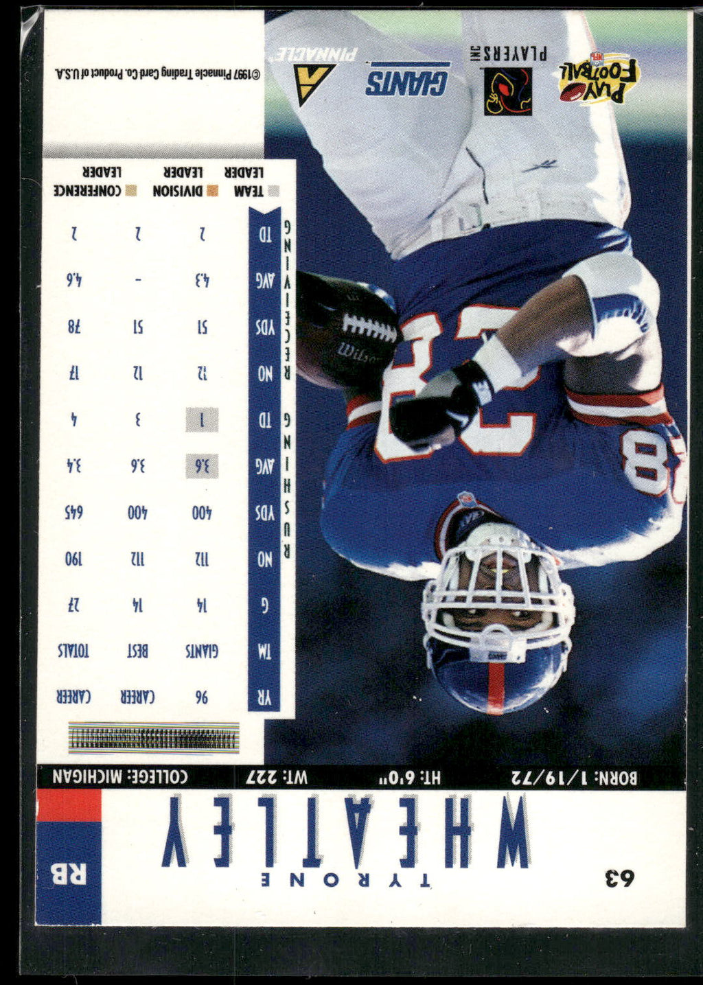1997 Pinnacle #63 Tyrone Wheatley