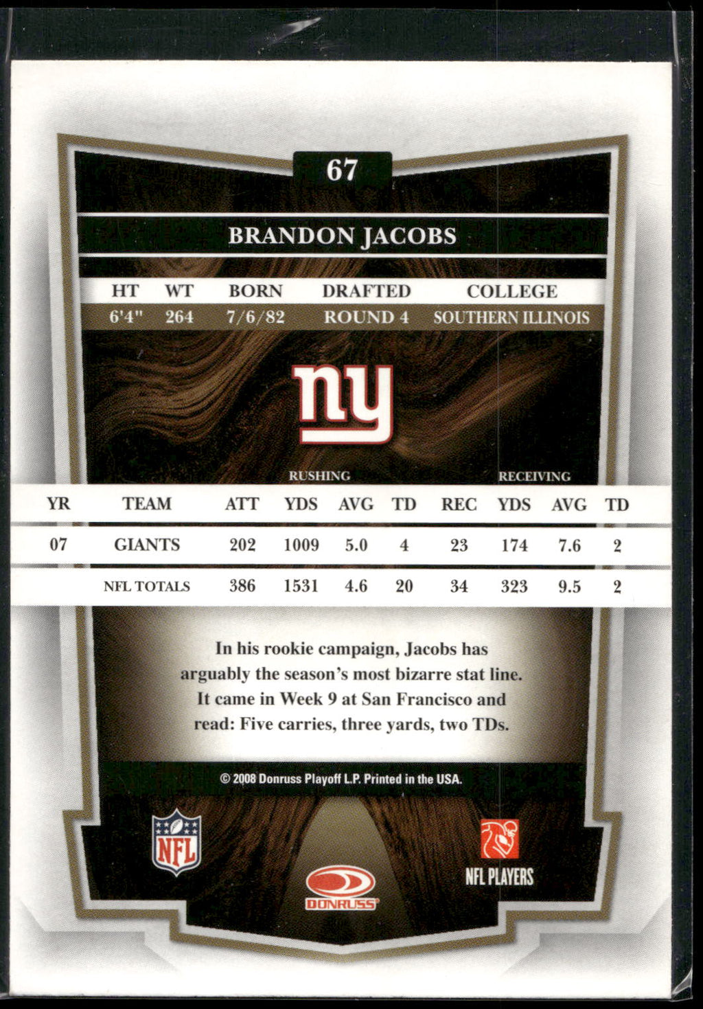 2008 Donruss Classics #67 Brandon Jacobs