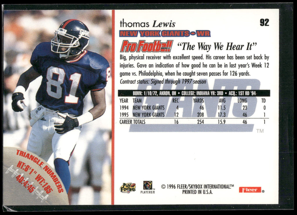 1996 Fleer #92 Thomas Lewis