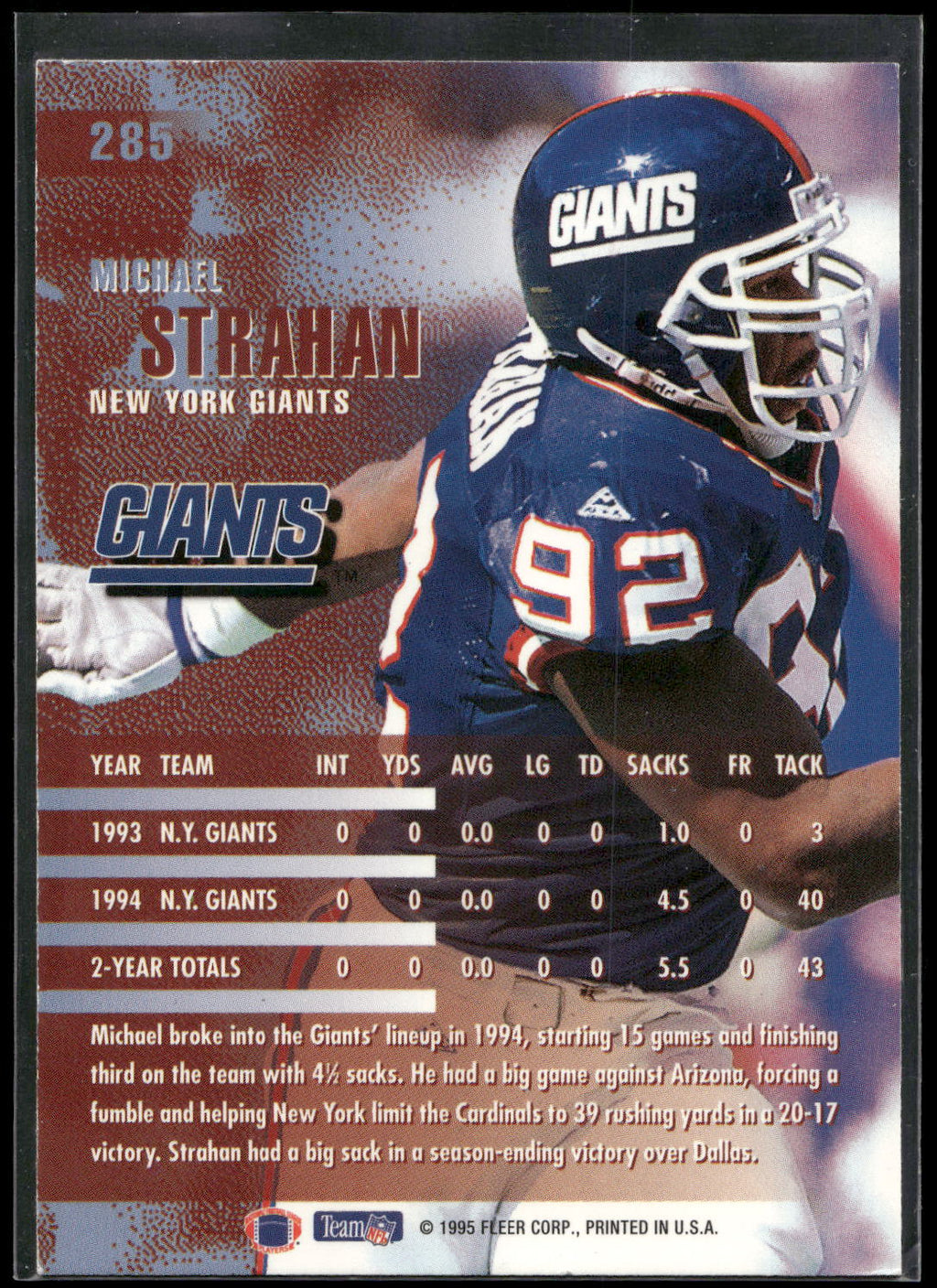1995 Fleer #285 Michael Strahan