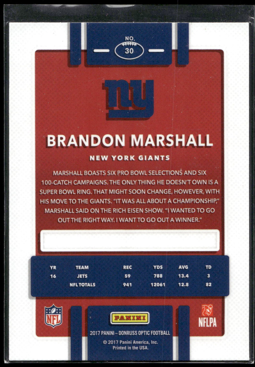 2017 Donruss Optic #30 Brandon Marshall