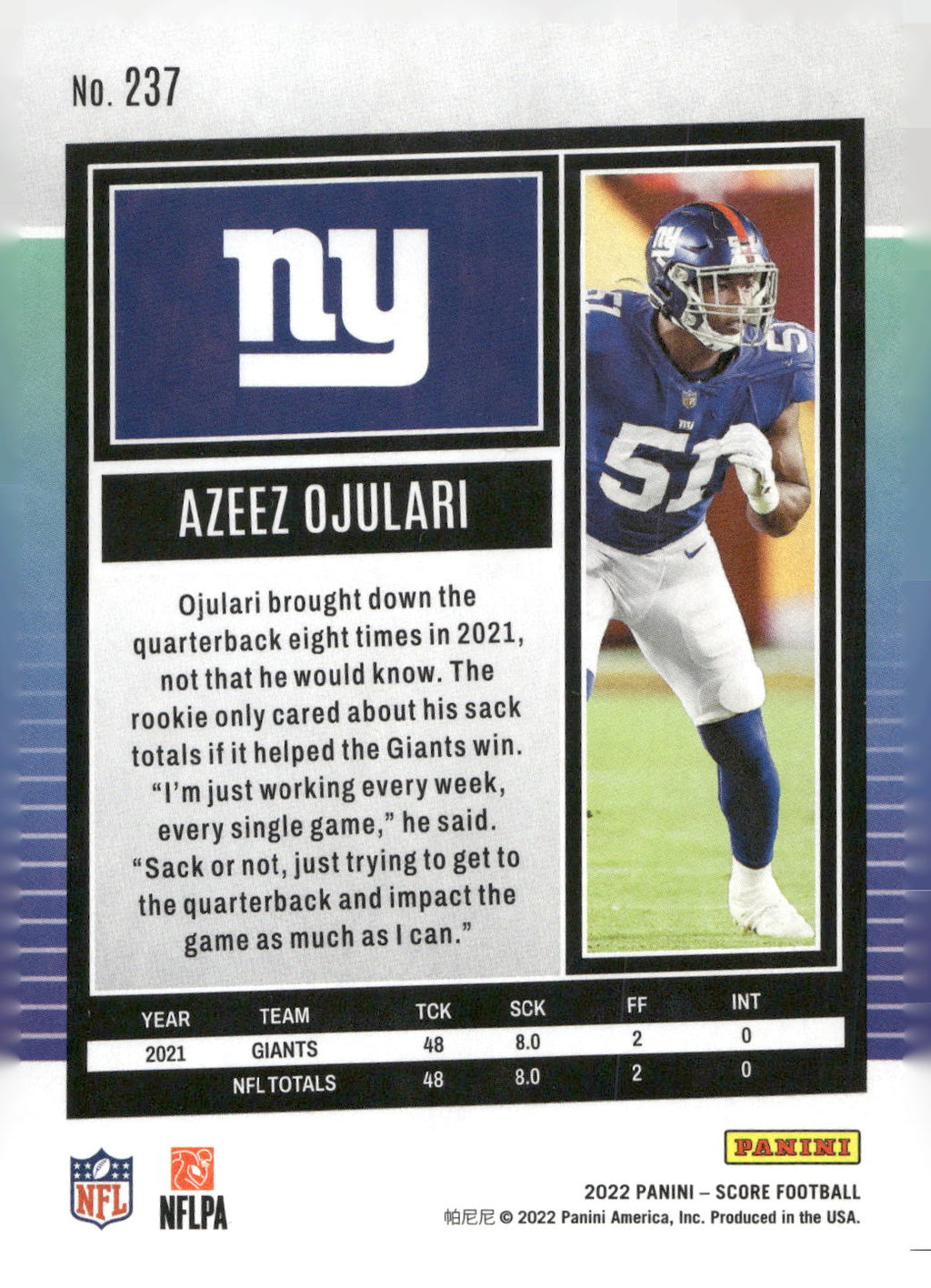 2022 Score #237 Azeez Ojulari