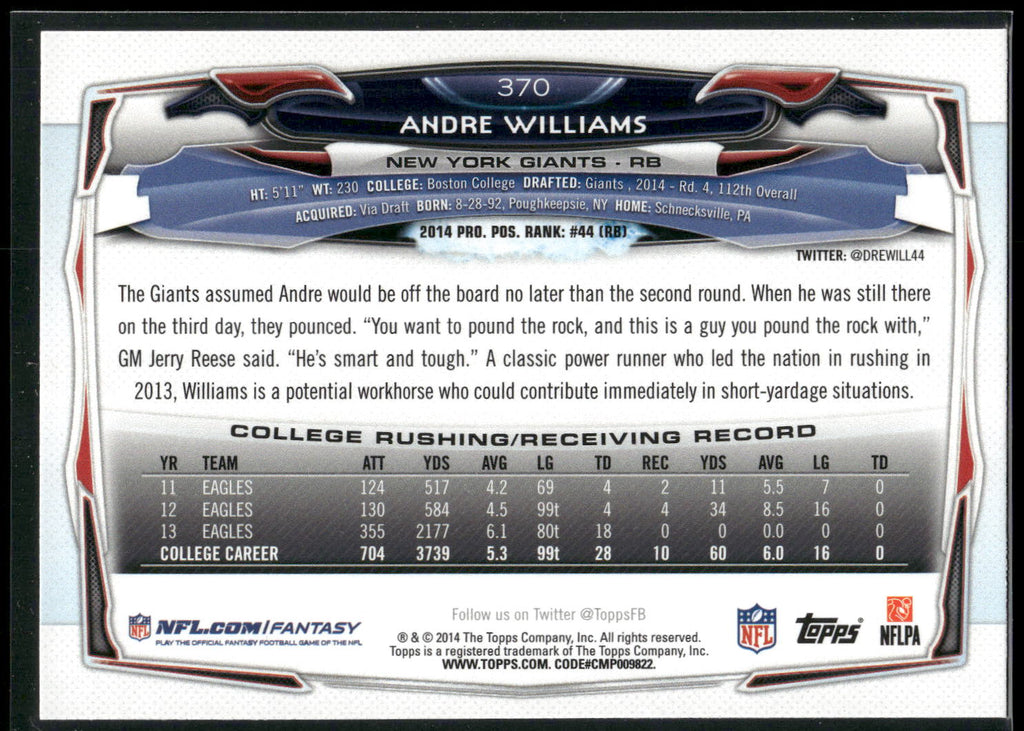 2014 Topps #370 Andre Williams
