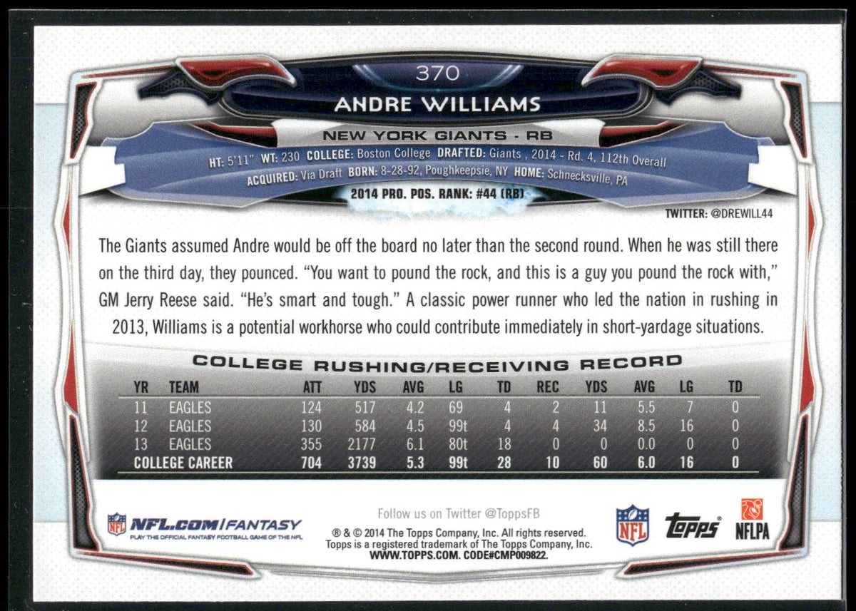 2014 Topps #370 Andre Williams