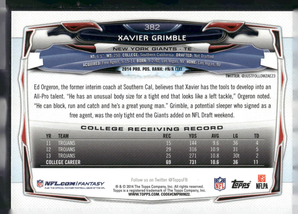 2014 Topps #382 Xavier Grimble