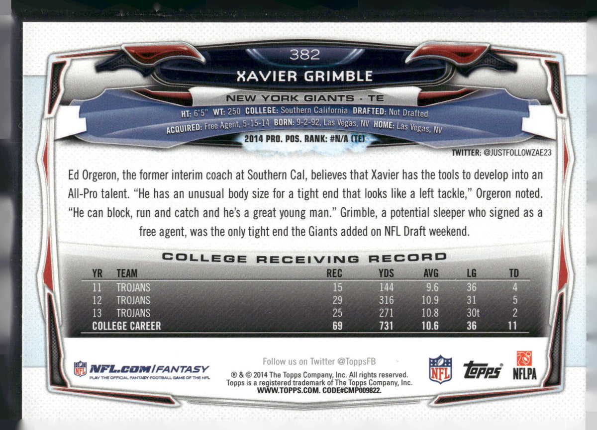 2014 Topps #382 Xavier Grimble