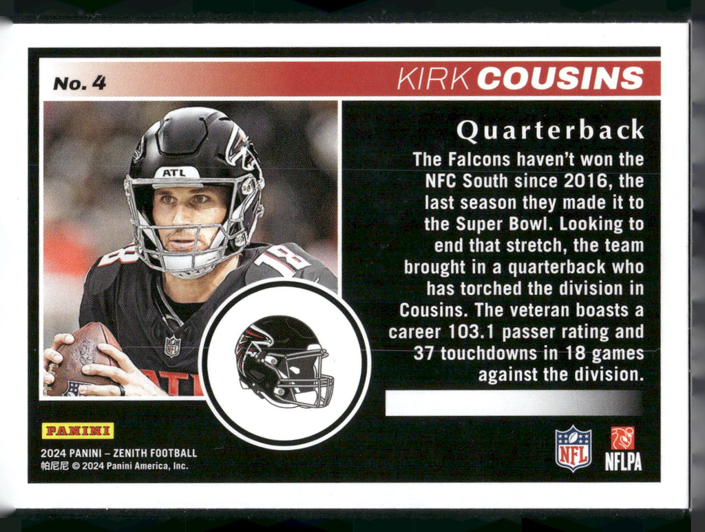 2024 Panini Zenith #4 Kirk Cousins Retail