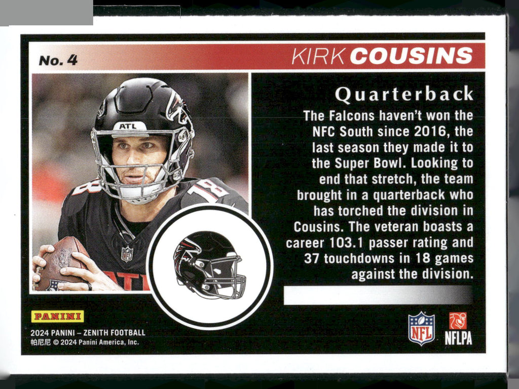 2024 Panini Zenith #4 Kirk Cousins Retail