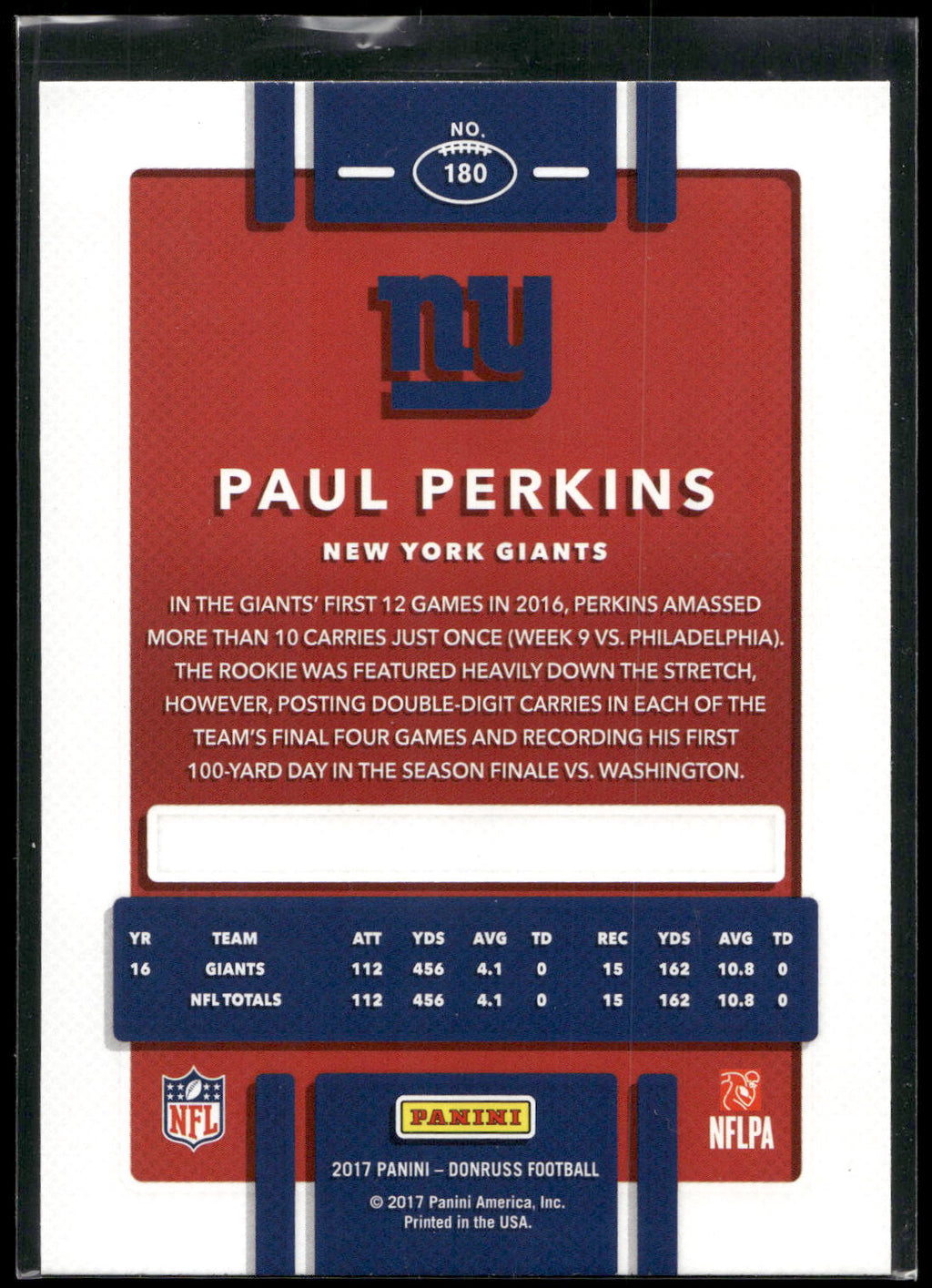 2017 Donruss #180 Paul Perkins Press Proof Red