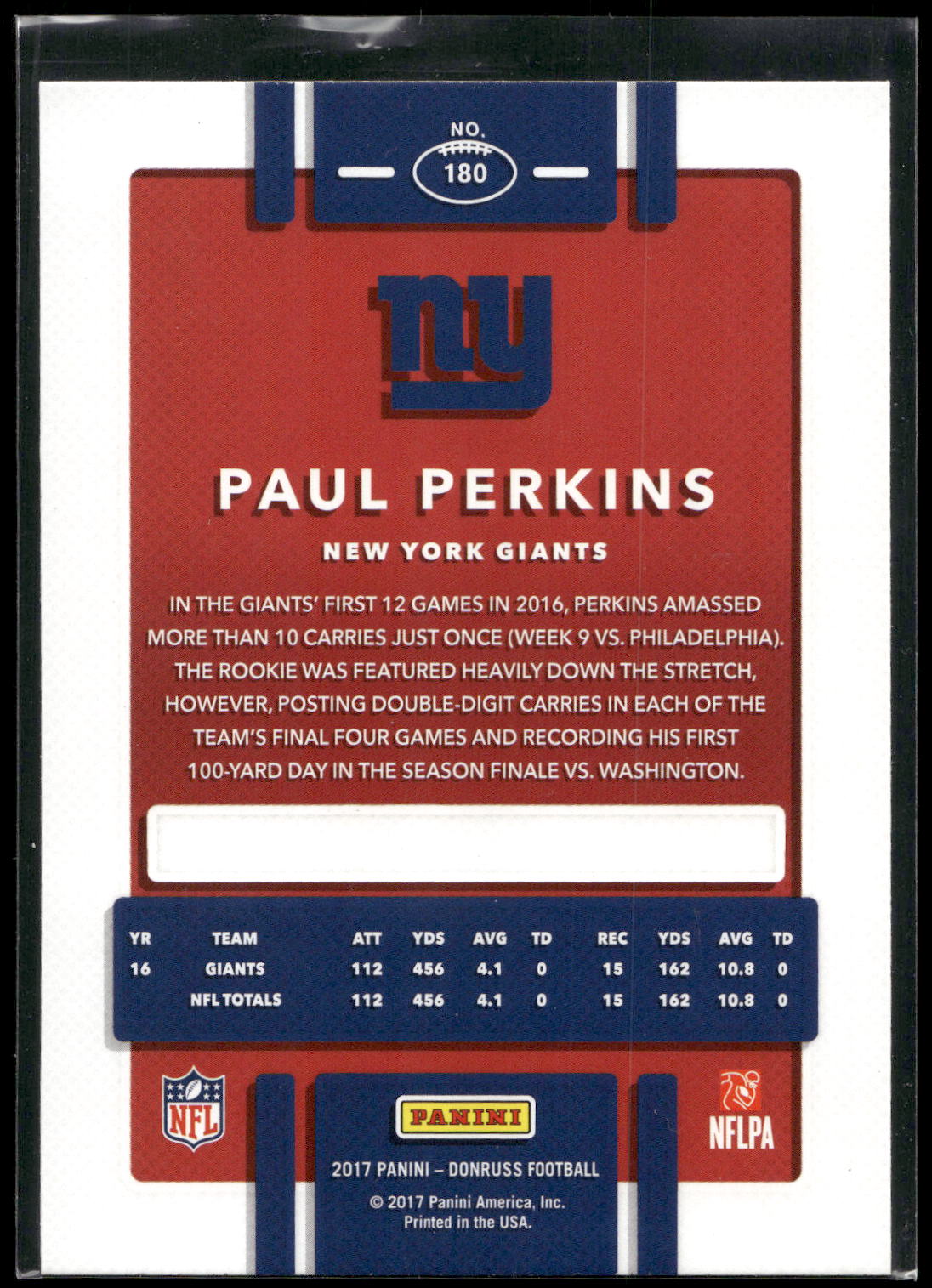 2017 Donruss #180 Paul Perkins Press Proof Red