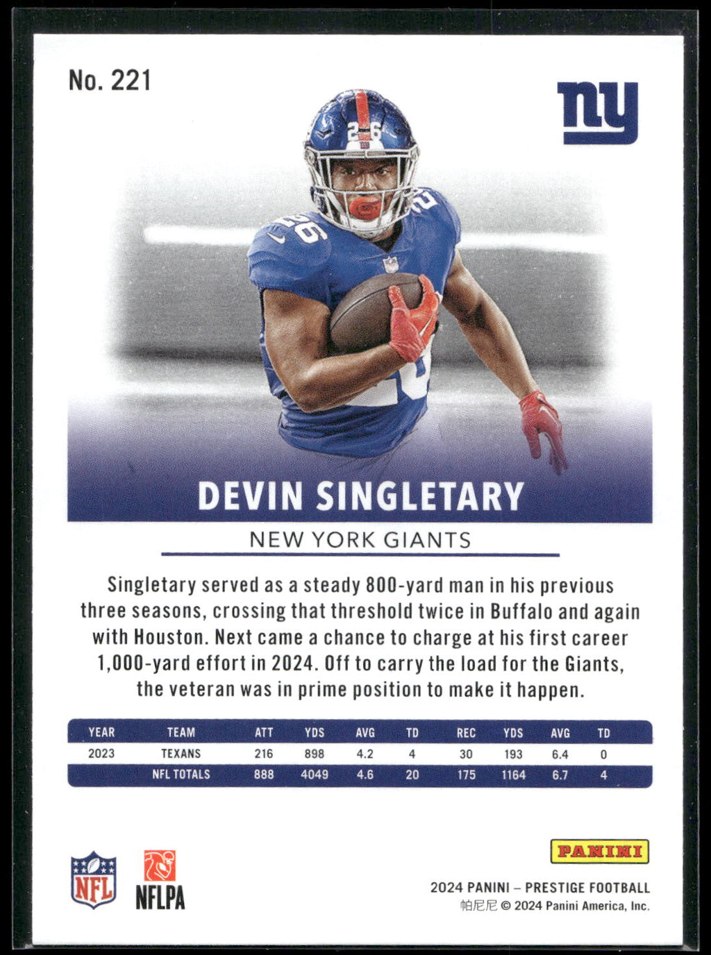 2024 Panini Prestige #221 Devin Singletary