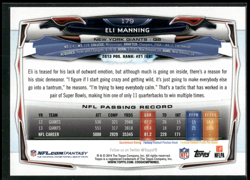 2014 Topps #179 Eli Manning