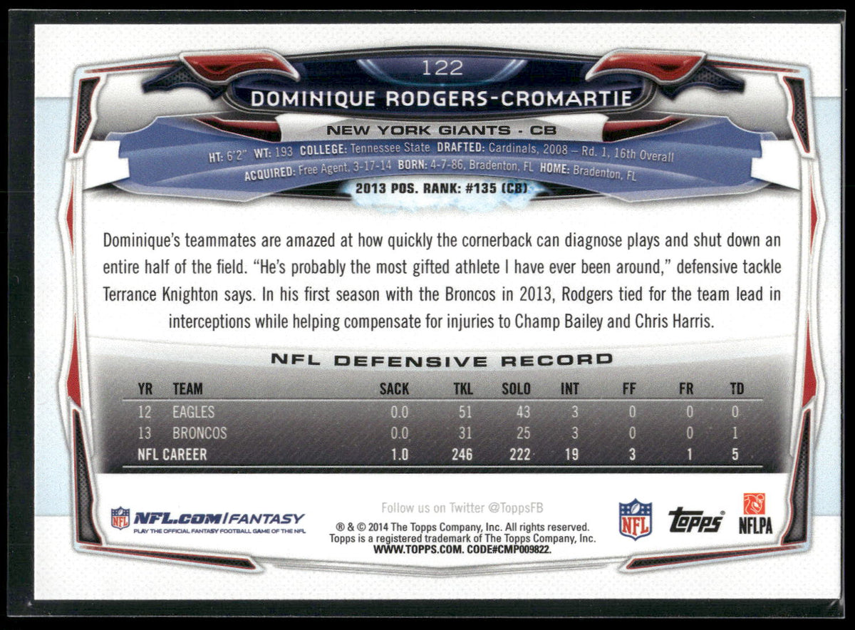 2014 Topps #122 Dominique Rodgers-Cromartie