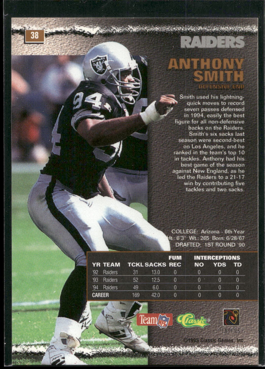 1995 Pro Line #38 Anthony Smith