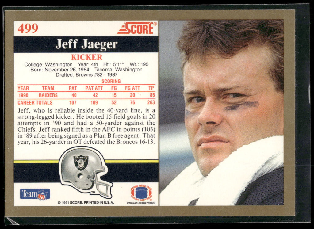 1991 Score #499 Jeff Jaeger
