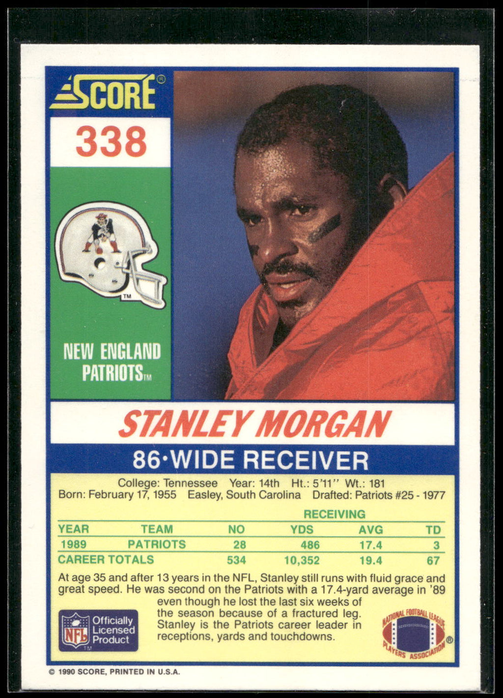 1990 Score #338 Stanley Morgan