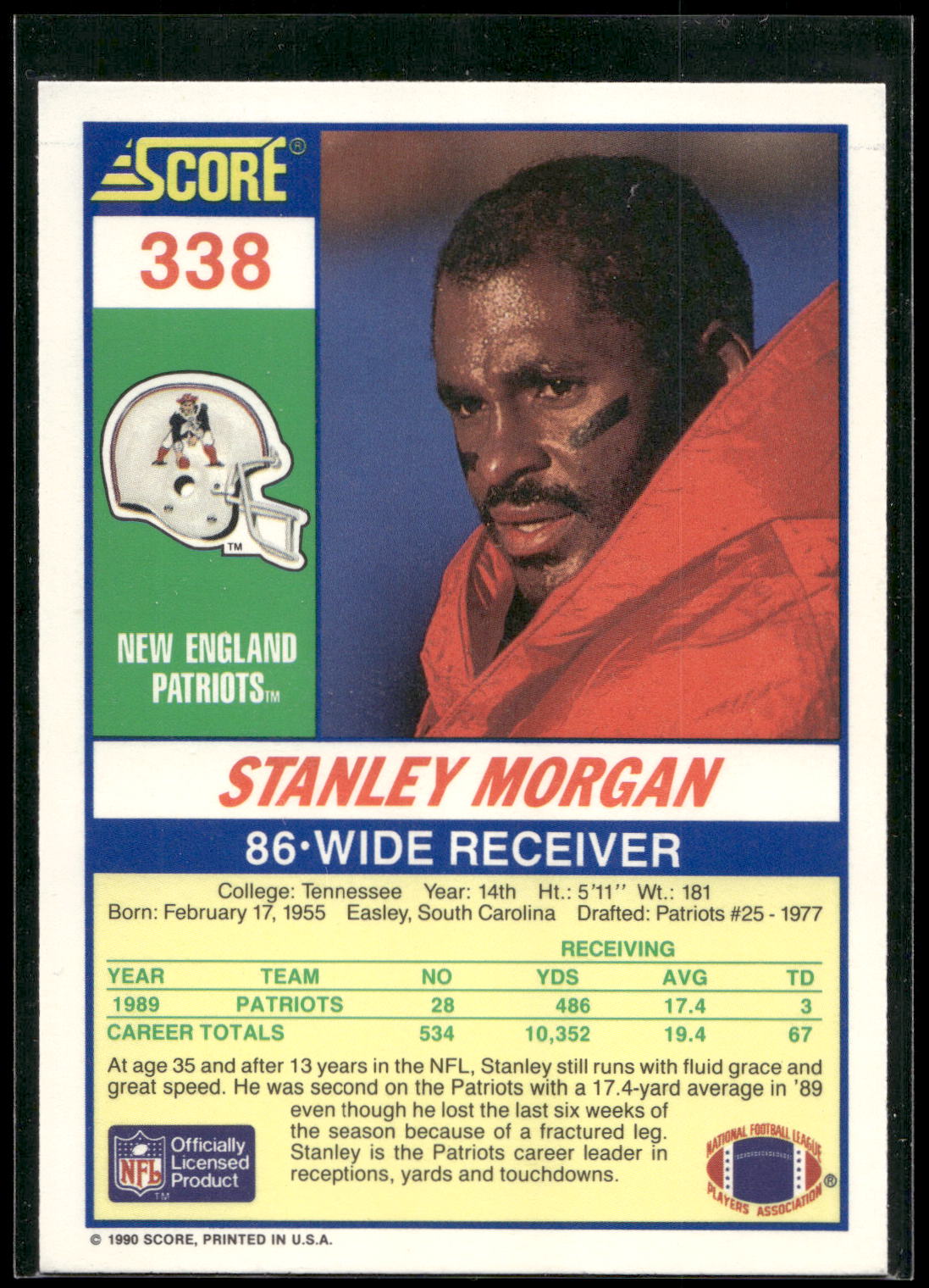 1990 Score #338 Stanley Morgan