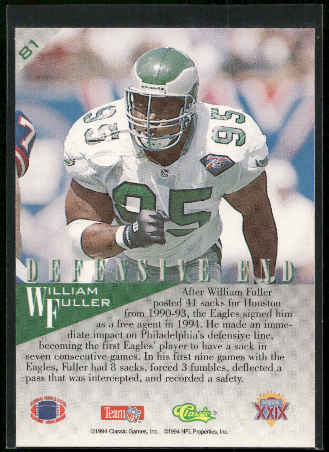 1995 Classic NFL Experience #81 William Fuller