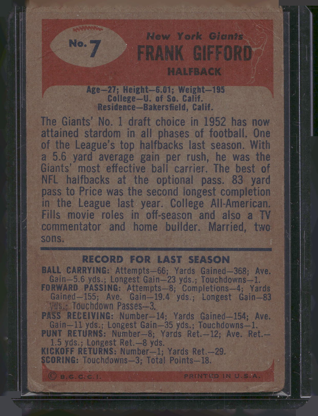 1955 Bowman #7 Frank Gifford
