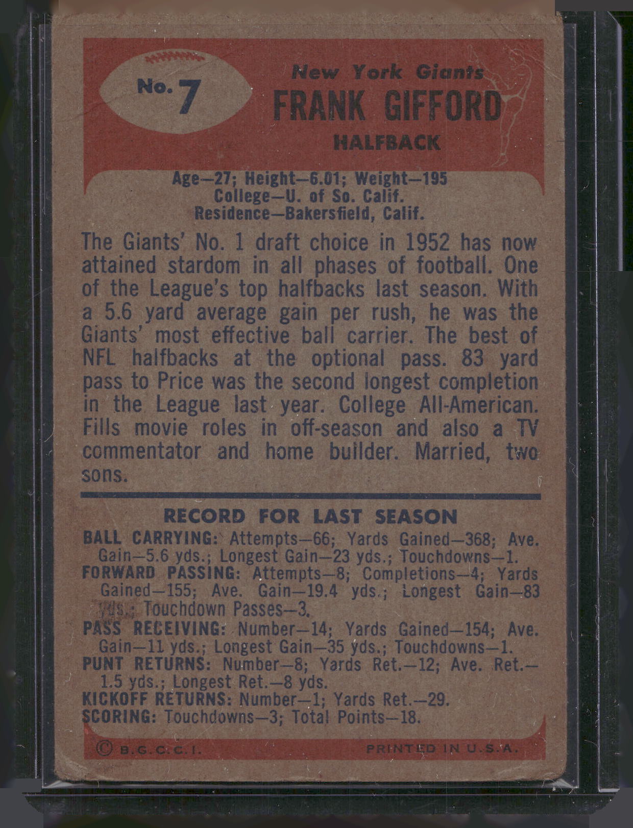 1955 Bowman #7 Frank Gifford