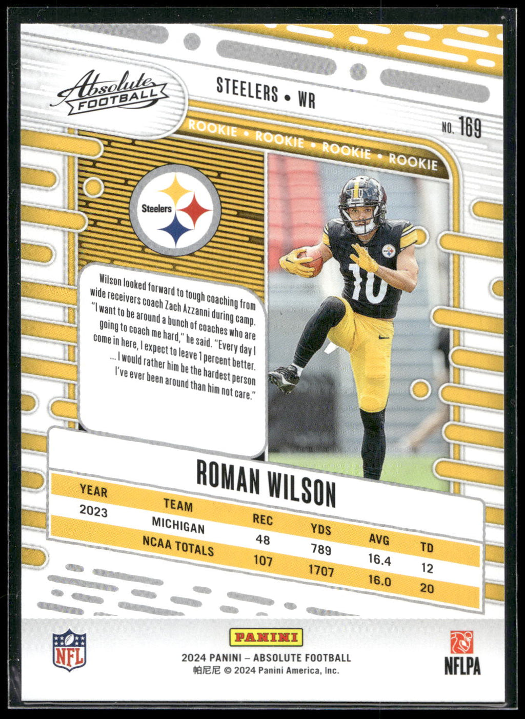 2024 Panini Absolute #169 Roman Wilson Yellow