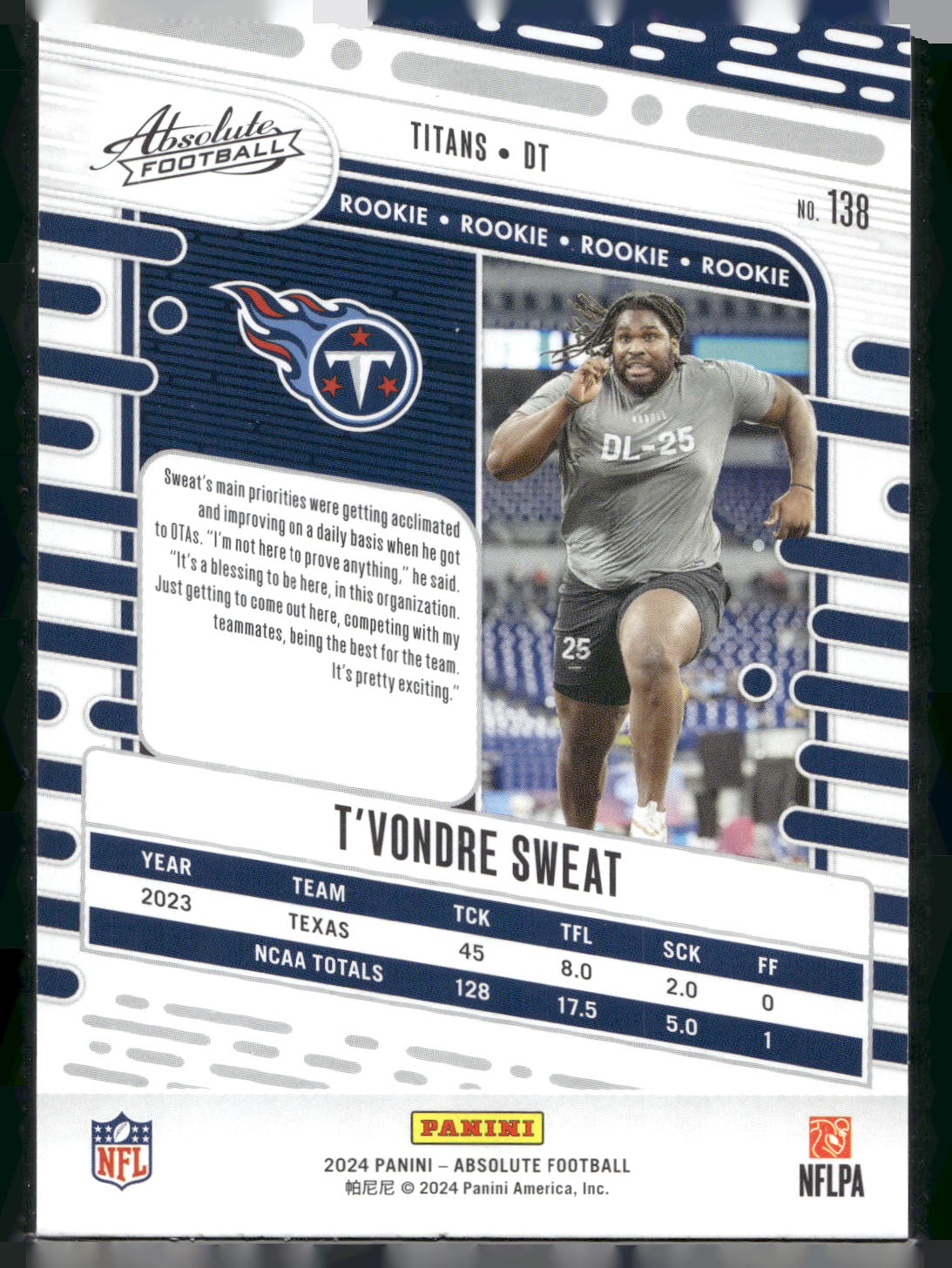 2024 Panini Absolute #138 T'Vondre Sweat Retail