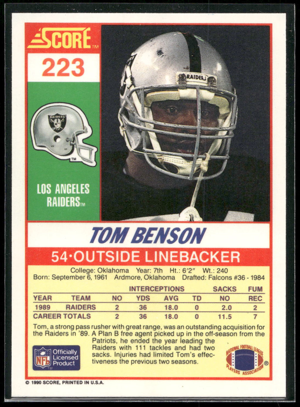 1990 Score #223 Tom Benson
