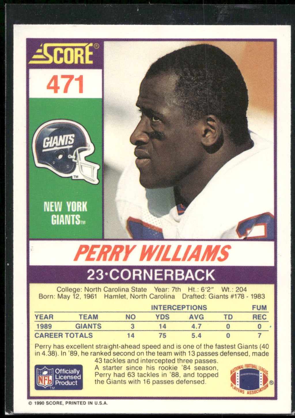 1990 Score #471 Perry Williams