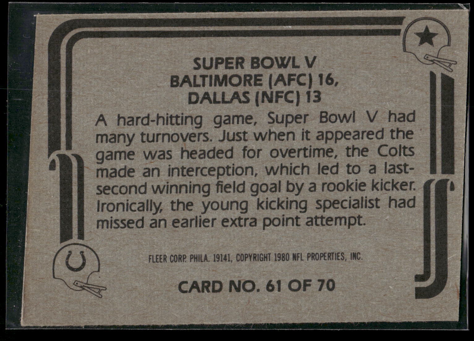 1980 Fleer Team Action #61 Super Bowl V
