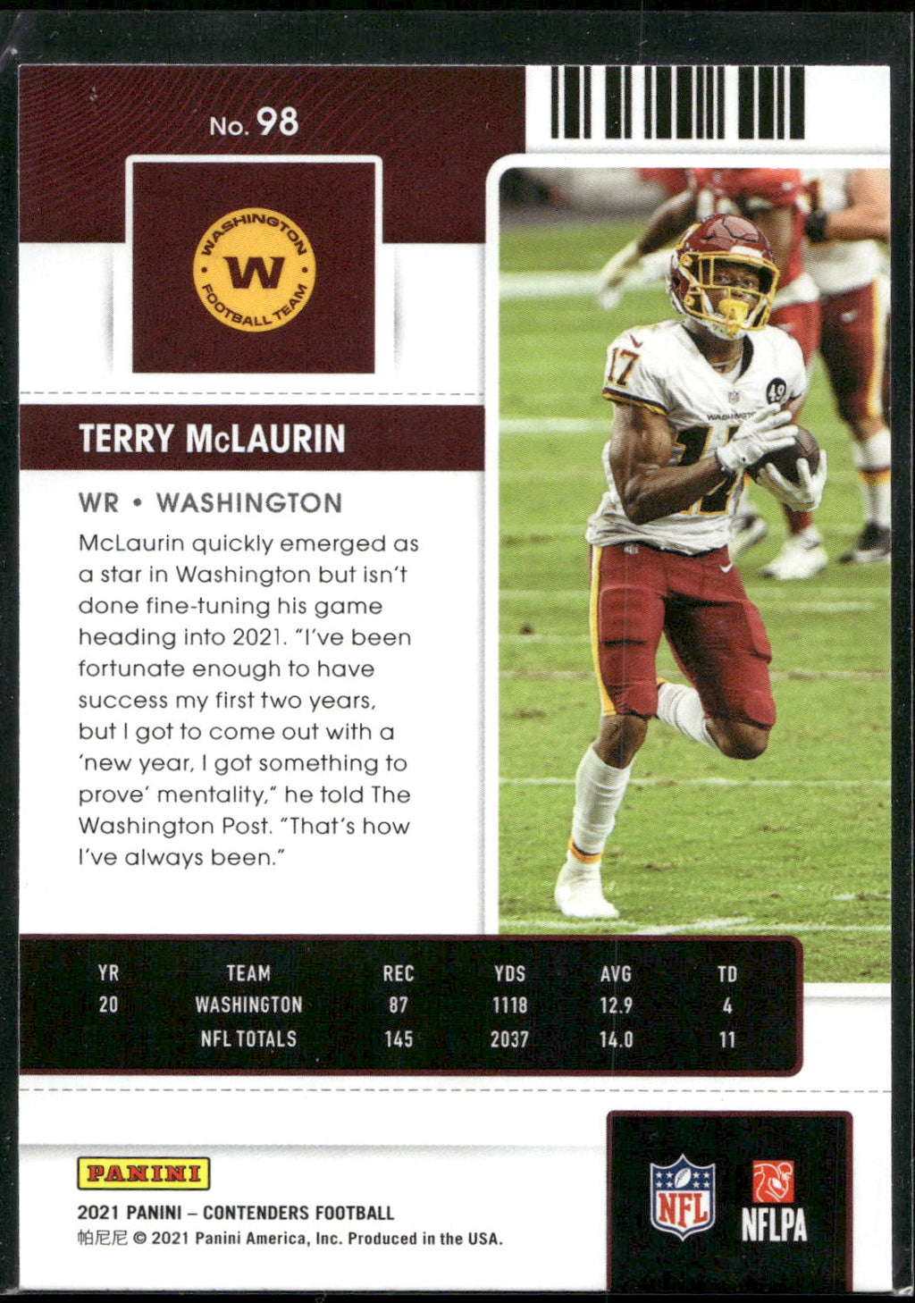 2021 Panini Contenders #98 Terry McLaurin