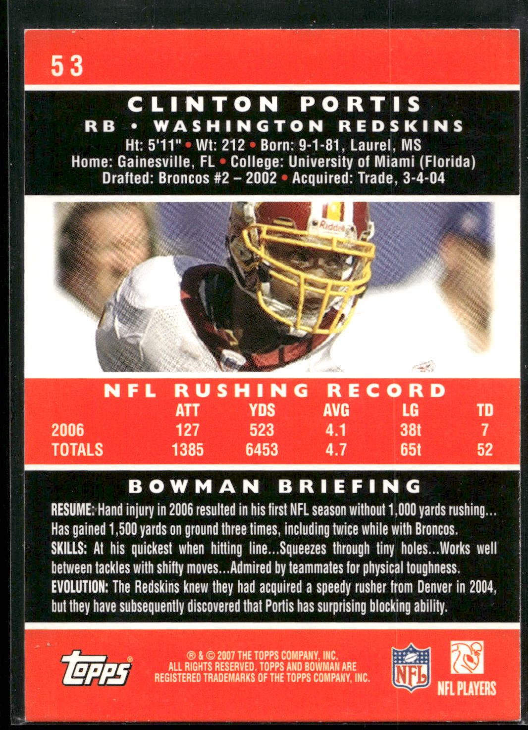 2007 Bowman #53 Clinton Portis