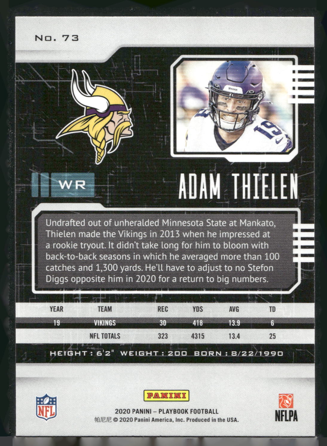 2020 Panini Playbook #73 Adam Thielen
