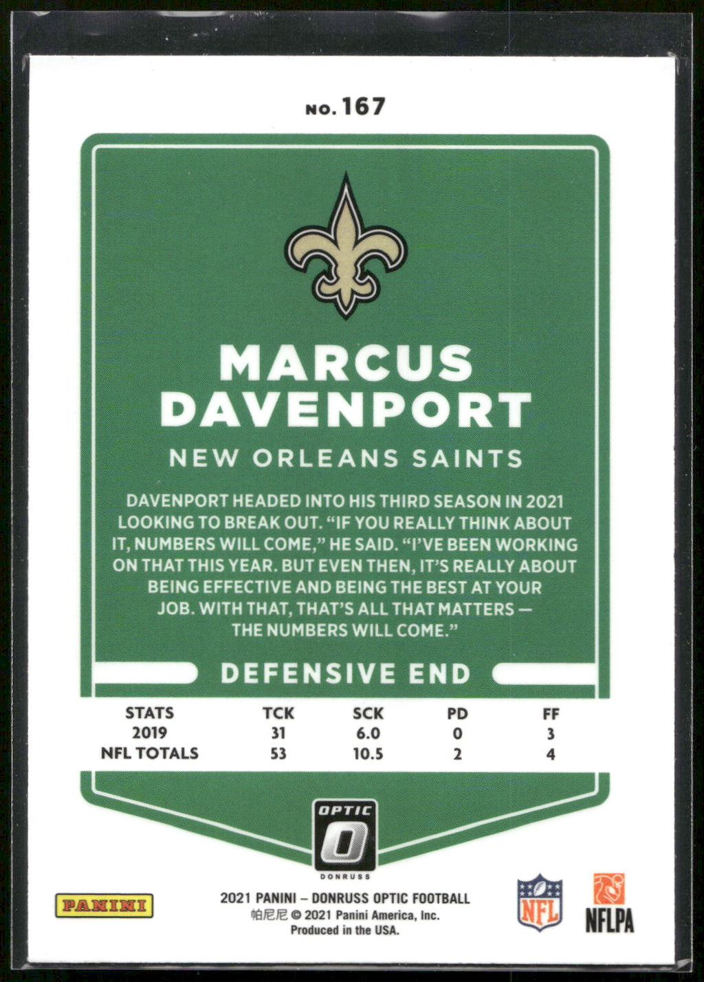 2021 Donruss Optic #167 Marcus Davenport
