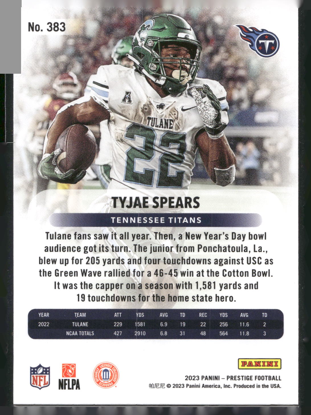 2023 Panini Prestige #383 Tyjae Spears