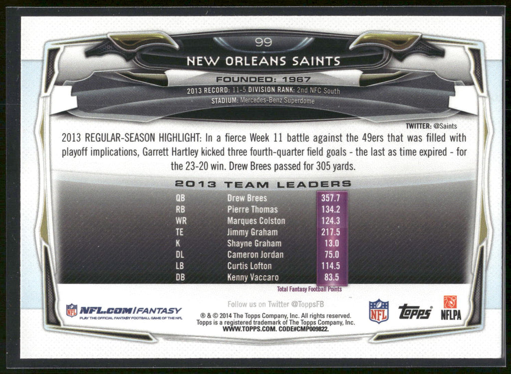 2014 Topps #99 New Orleans Saints