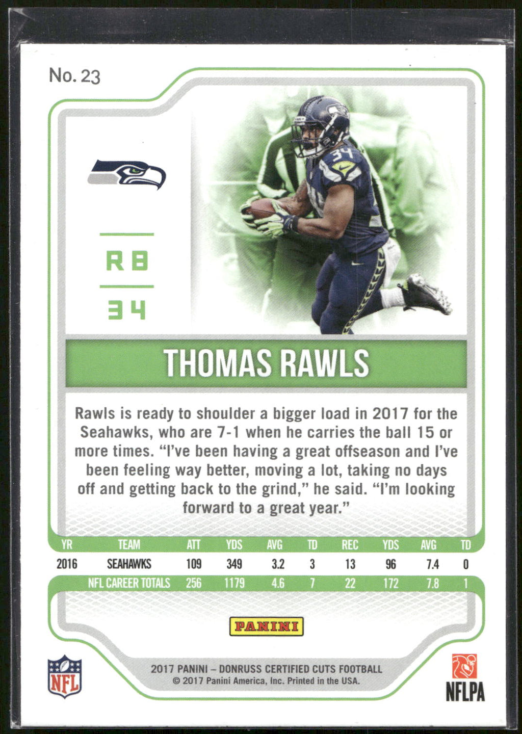 2017 Donruss Certified Cuts #23 Thomas Rawls