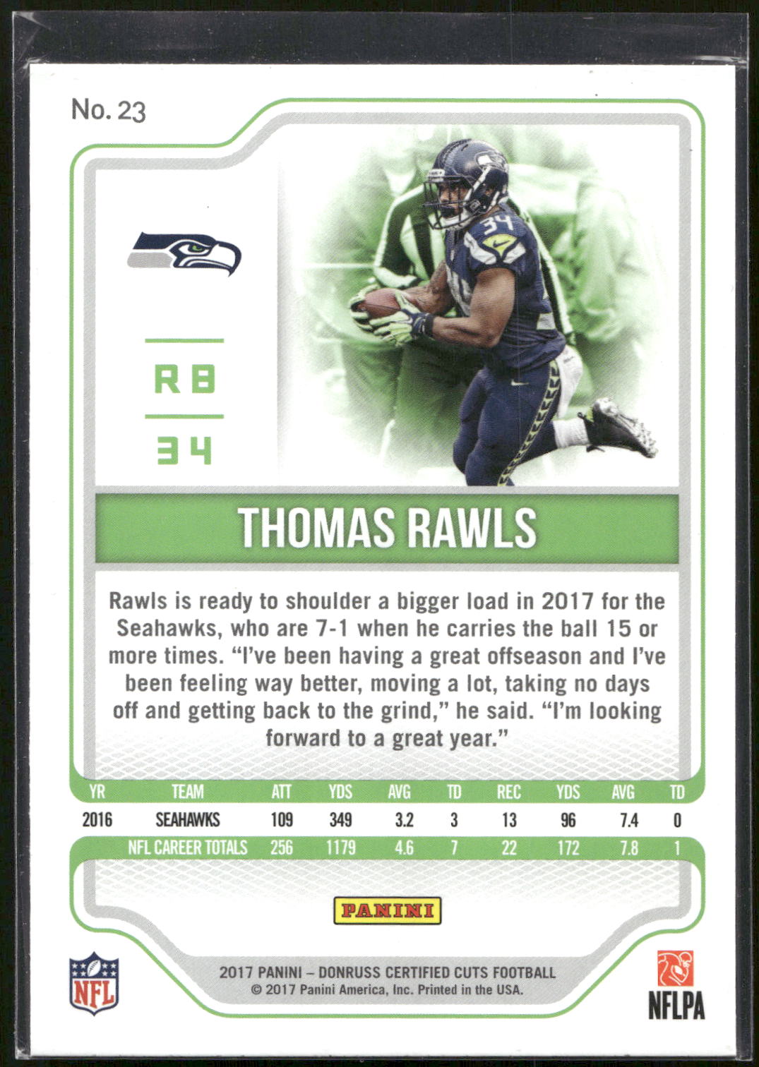 2017 Donruss Certified Cuts #23 Thomas Rawls