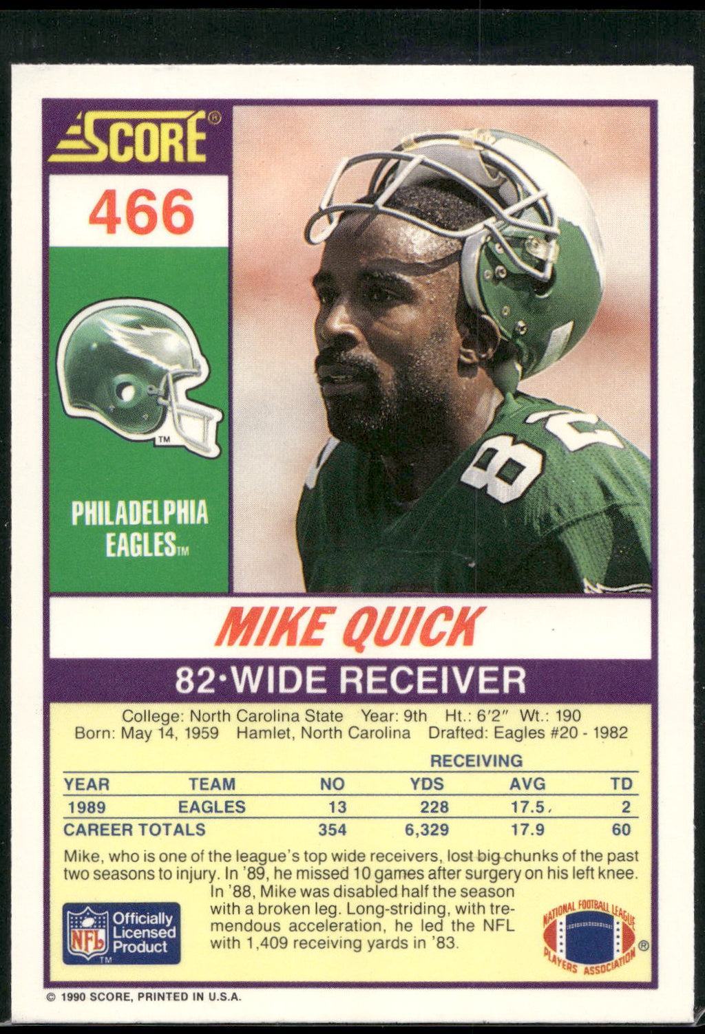 1990 Score #466 Mike Quick