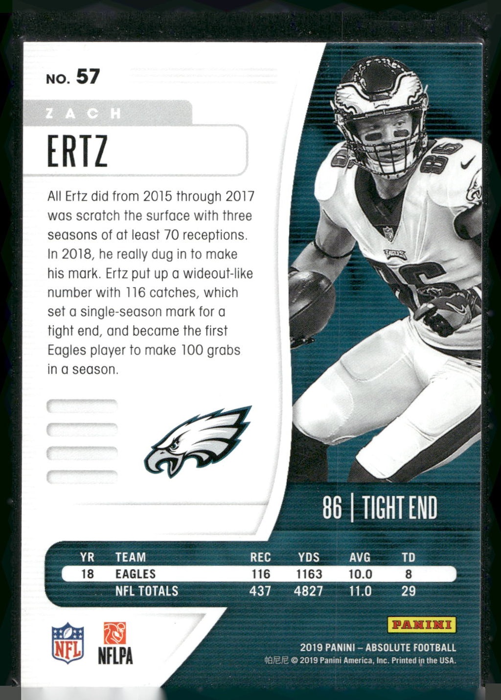 2019 Panini Absolute #57 Zach Ertz Retail